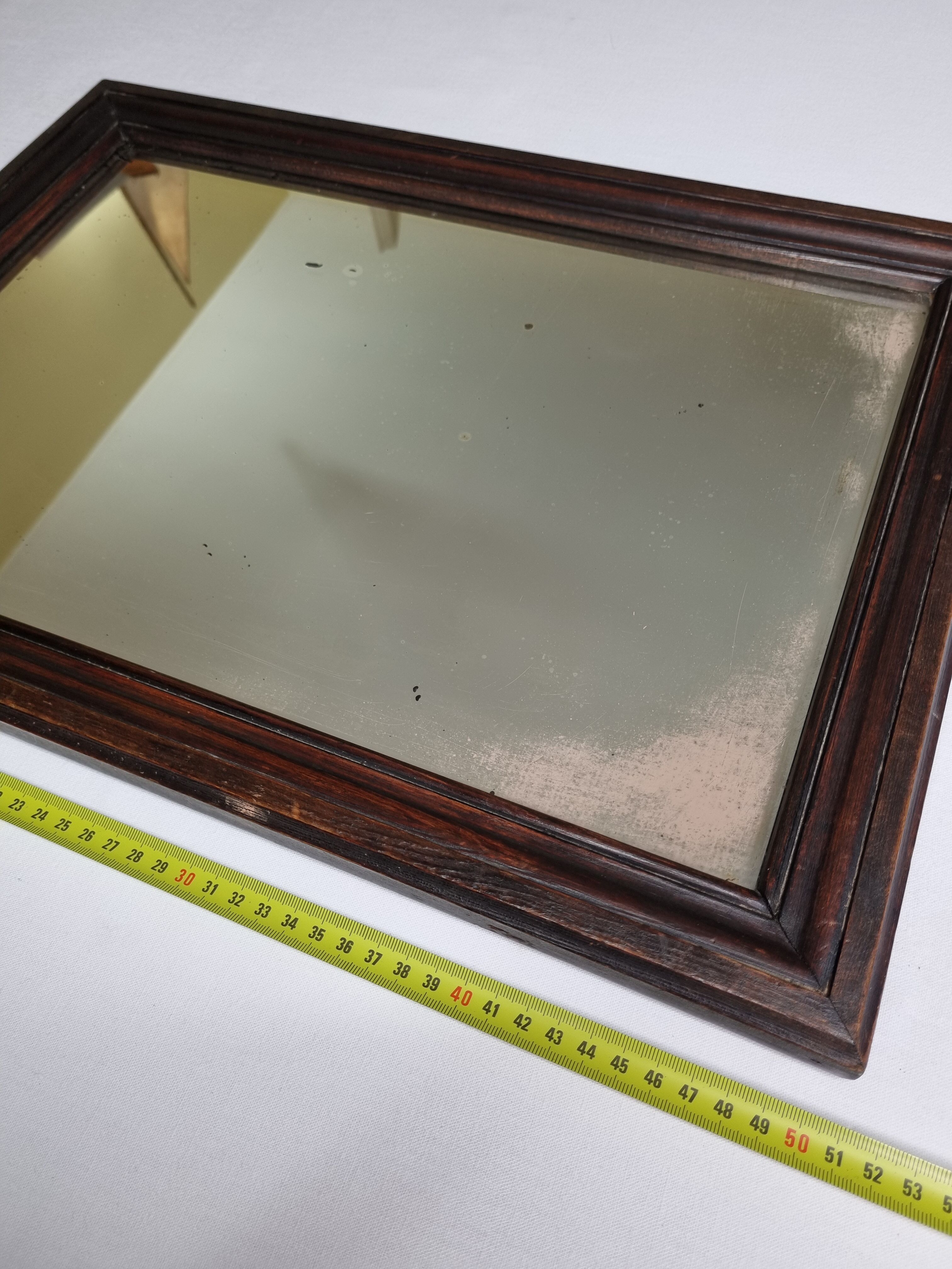 Old rectangular mirror, wooden frame 51x37cm