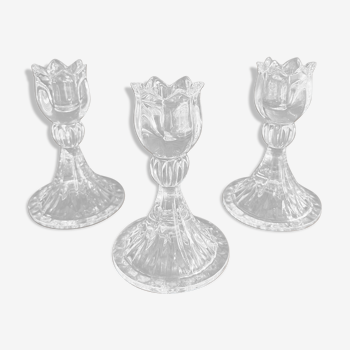 Trio of crystal candle holders