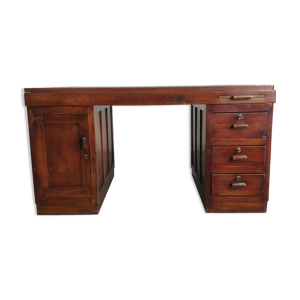 Ancien bureau de marine bois et plateau cuir