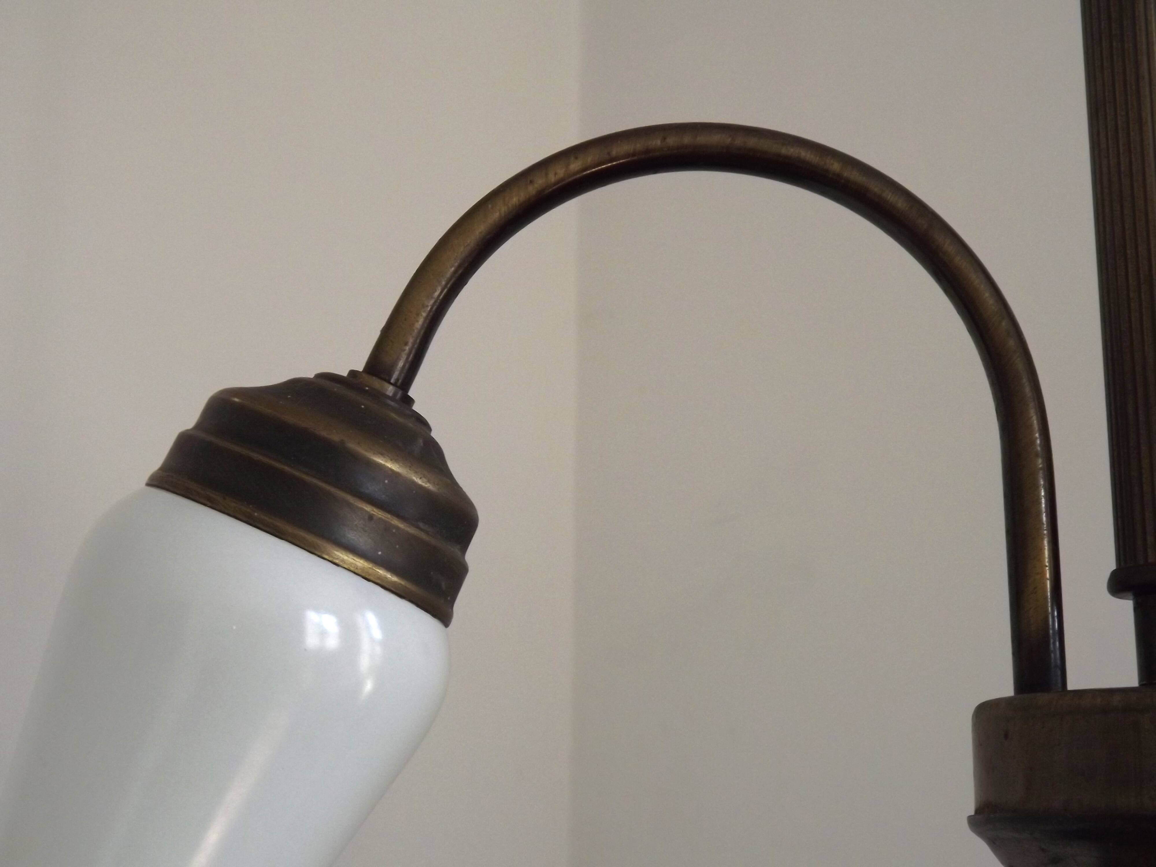 French Vintage Retro Bronze Effect Metal 3 Light Chandelier Glass Shade