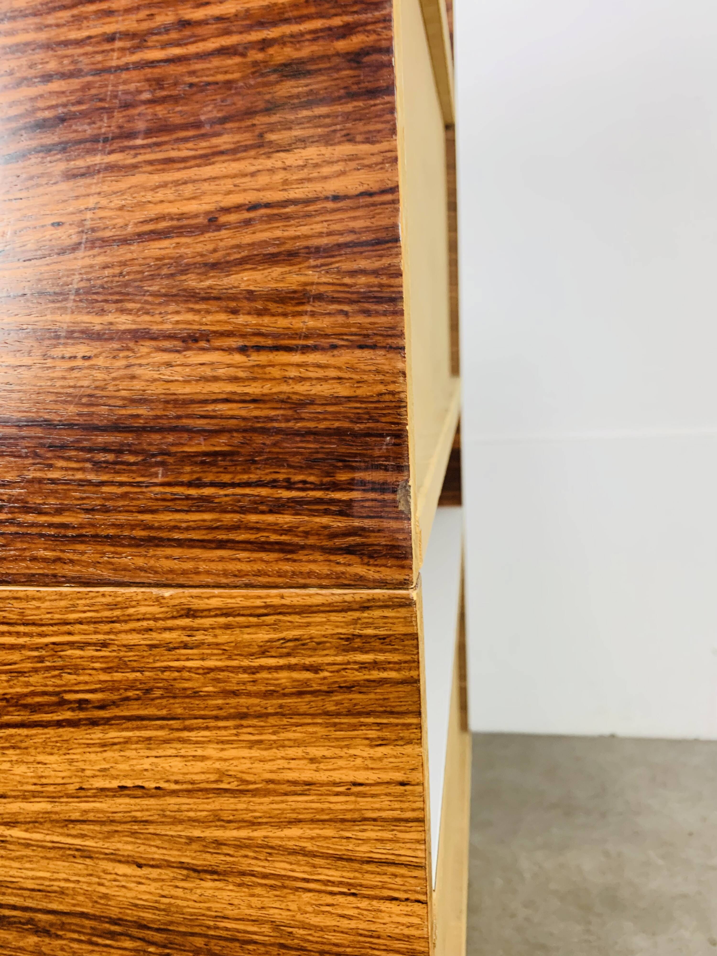 Rosewood and glass chest of drawers, 1960s, Scandinavian storage furniture.