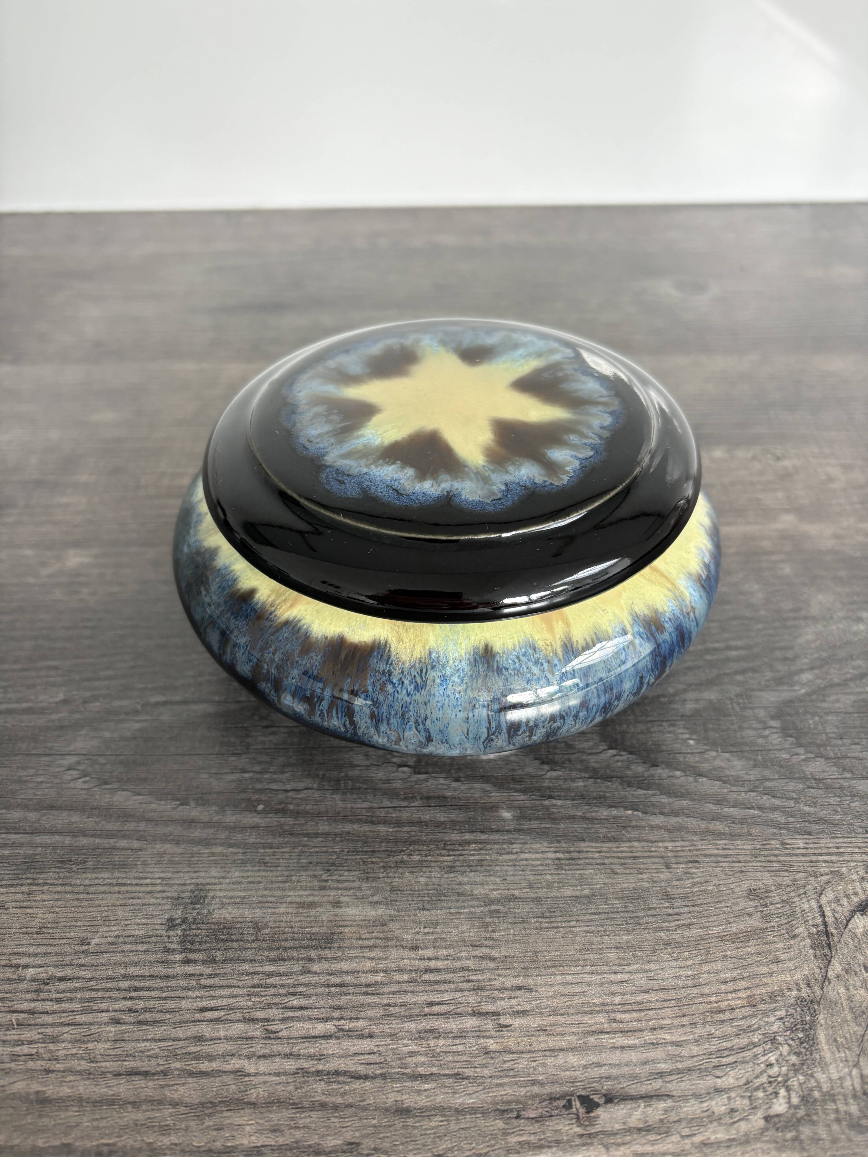 Antique enamelled ceramic box signed alpho