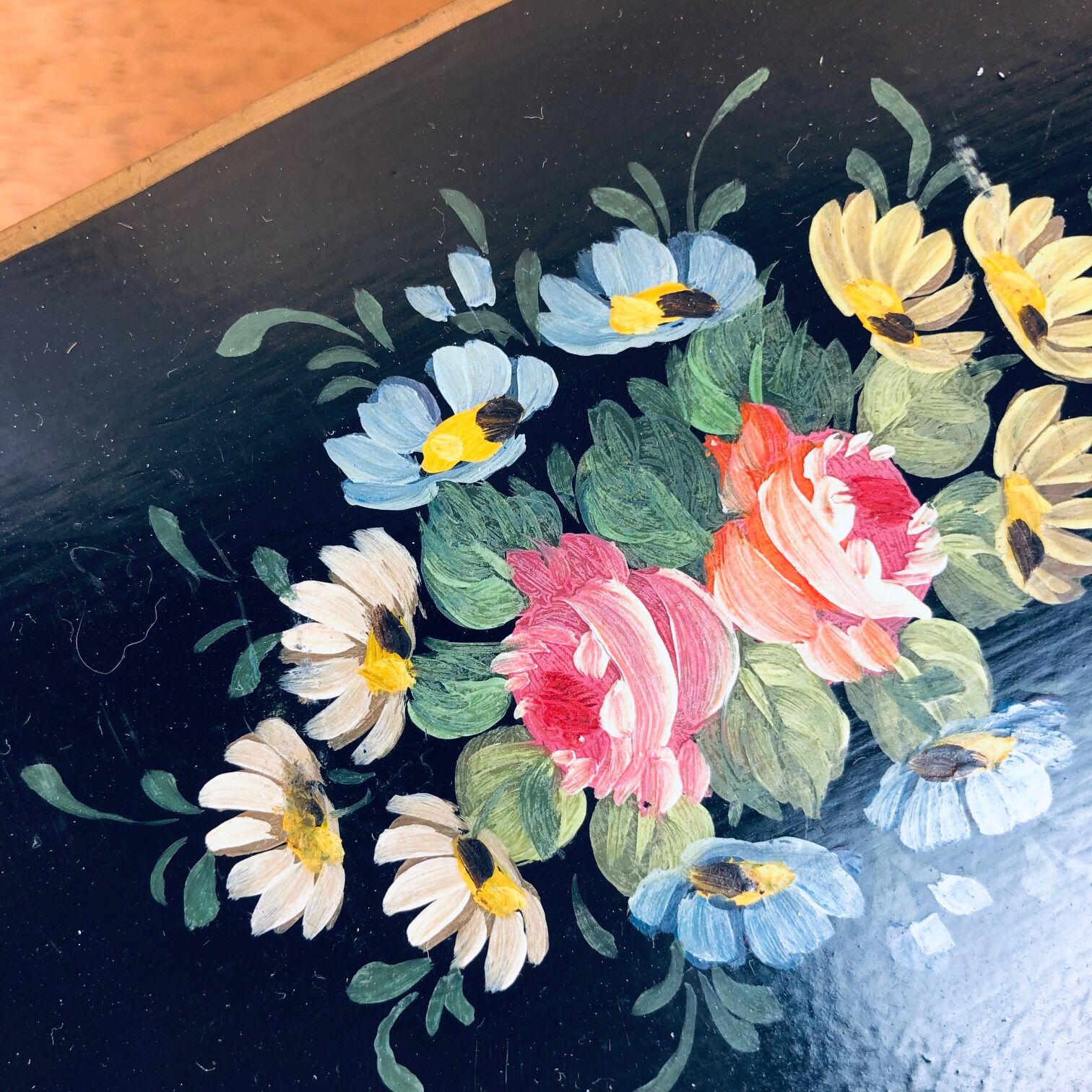 Black jewelry box - hand-painted flowers