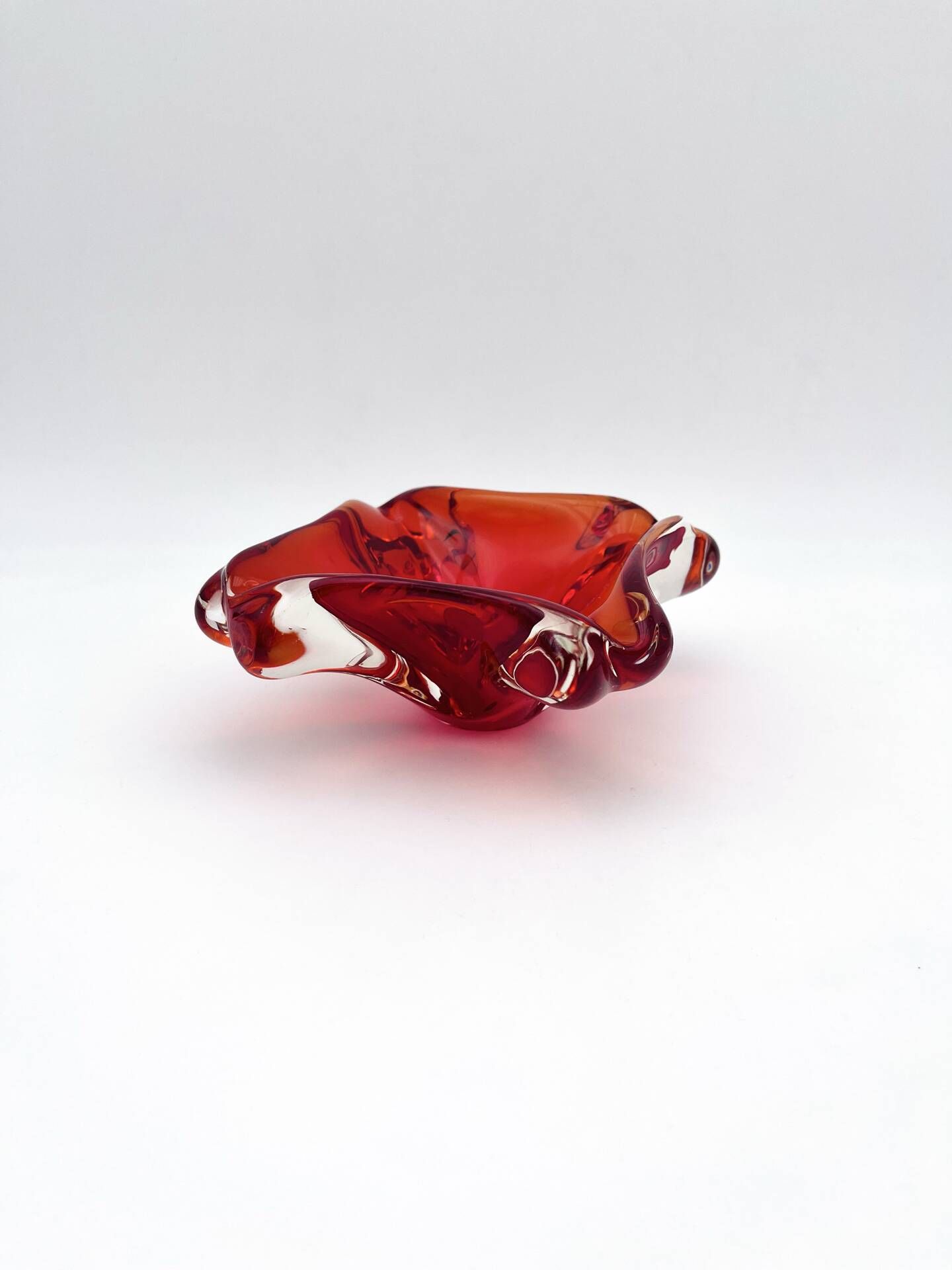 Flavio Poli Seguso Sommerso Red Amber Vintage 60s Art Glass Ashtray
