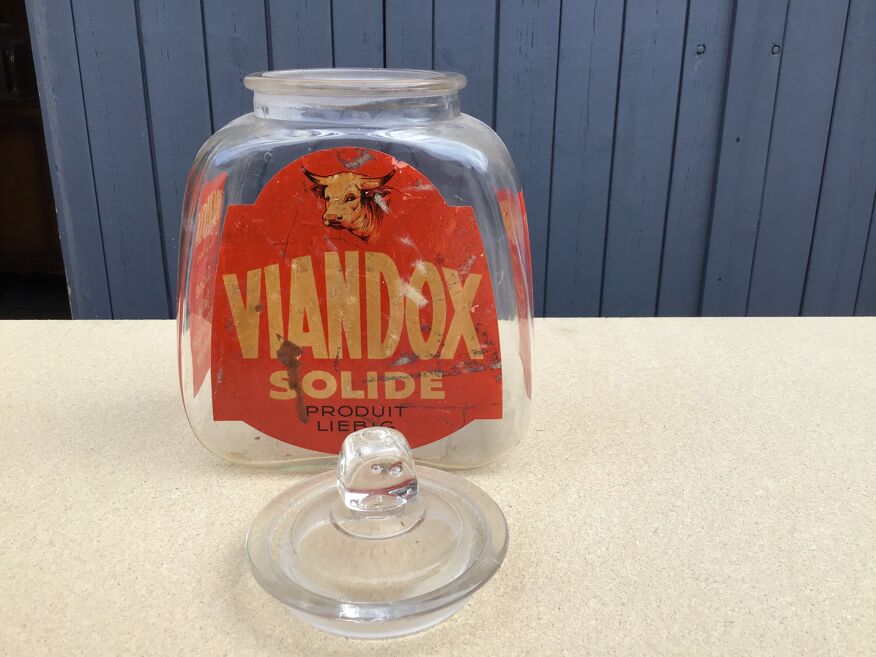 BBL1 Ancien Grand bocal en verre VIANDOX publicitaire 1 litre 1/2