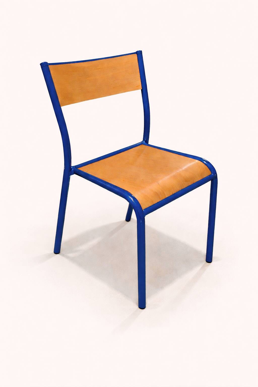 Vintage school chair trio – Coloured metal structure in yellow & blue