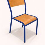 Vintage school chair trio – Coloured metal structure in yellow & blue