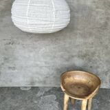Medium pendant light in rattan and natural linen, Japanese-style, flattened round (Labu) H35 D60