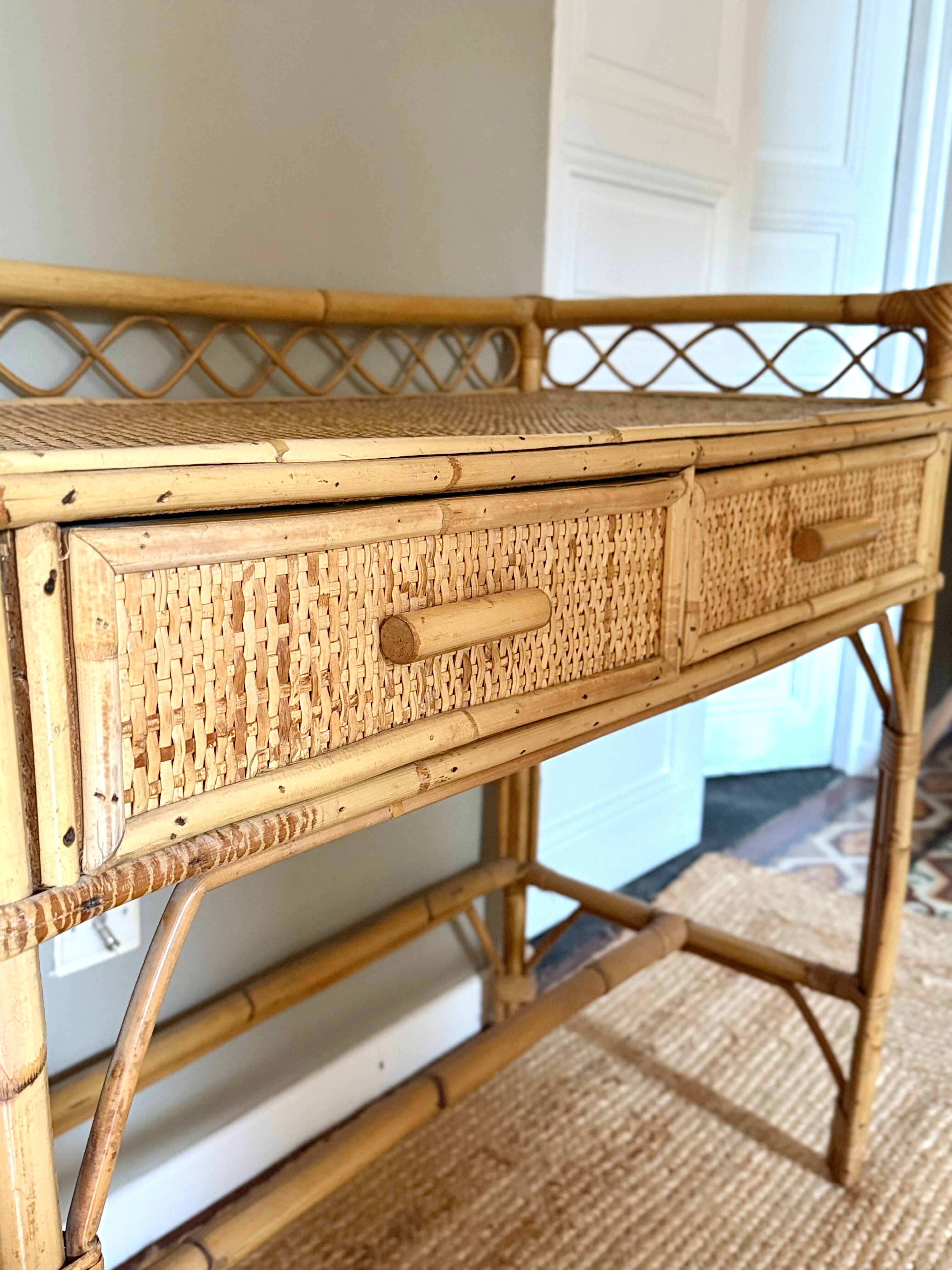Vintage bamboo and rattan desk