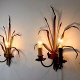 Pair of floral wall lamps by Ferro Arte, Spain, 1960