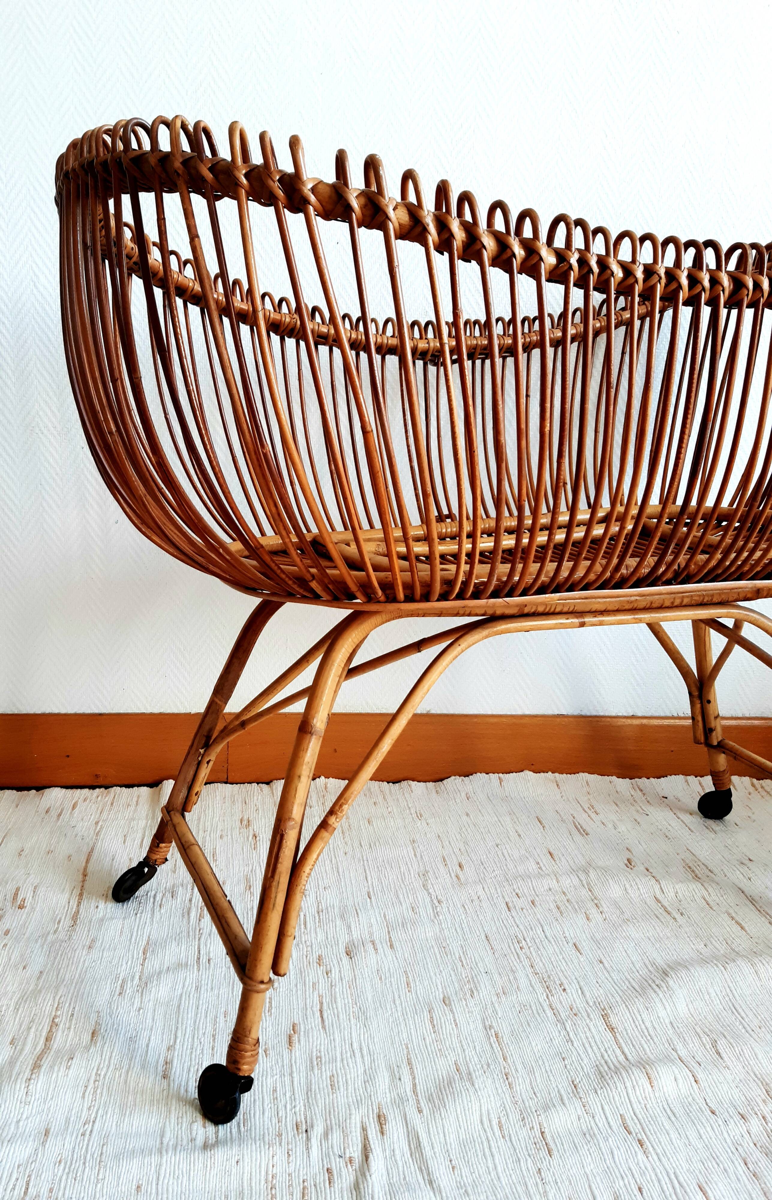 Vintage rattan bassinet circa 1960