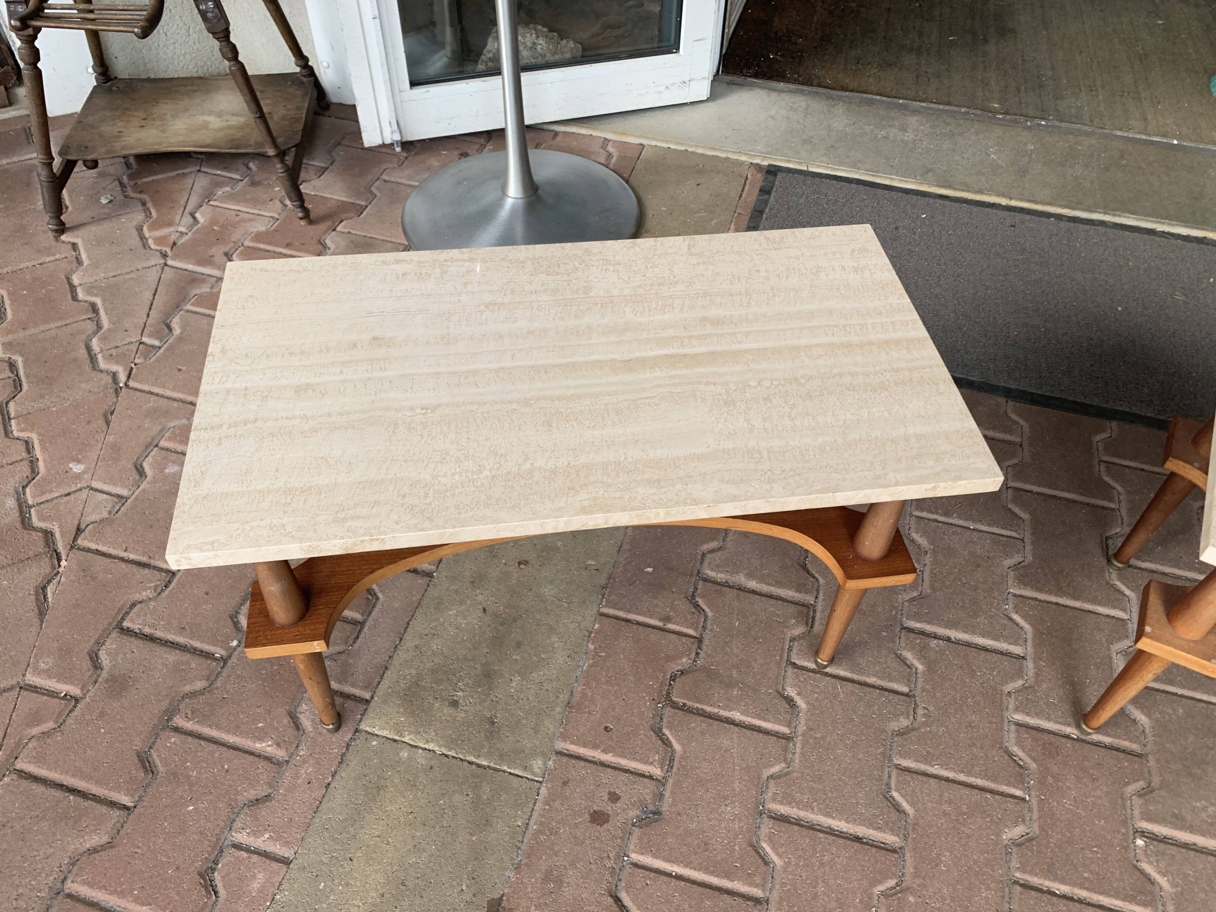 Marble and wood coffee table