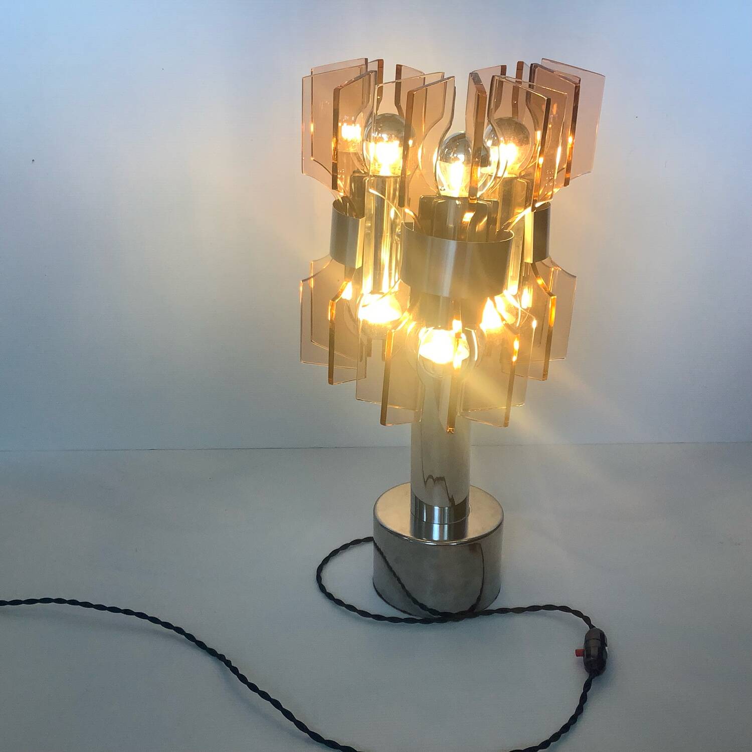 Lamp veca fontana arte smoked glass pink orange vintage 60.s rare