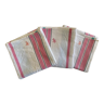 Set of 3 vintage tea towels pink stripes & celadon monogram "SA" 50's - 55x75 cm