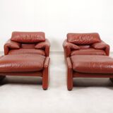2 Cassina Maralunga fauteuils with ottoman