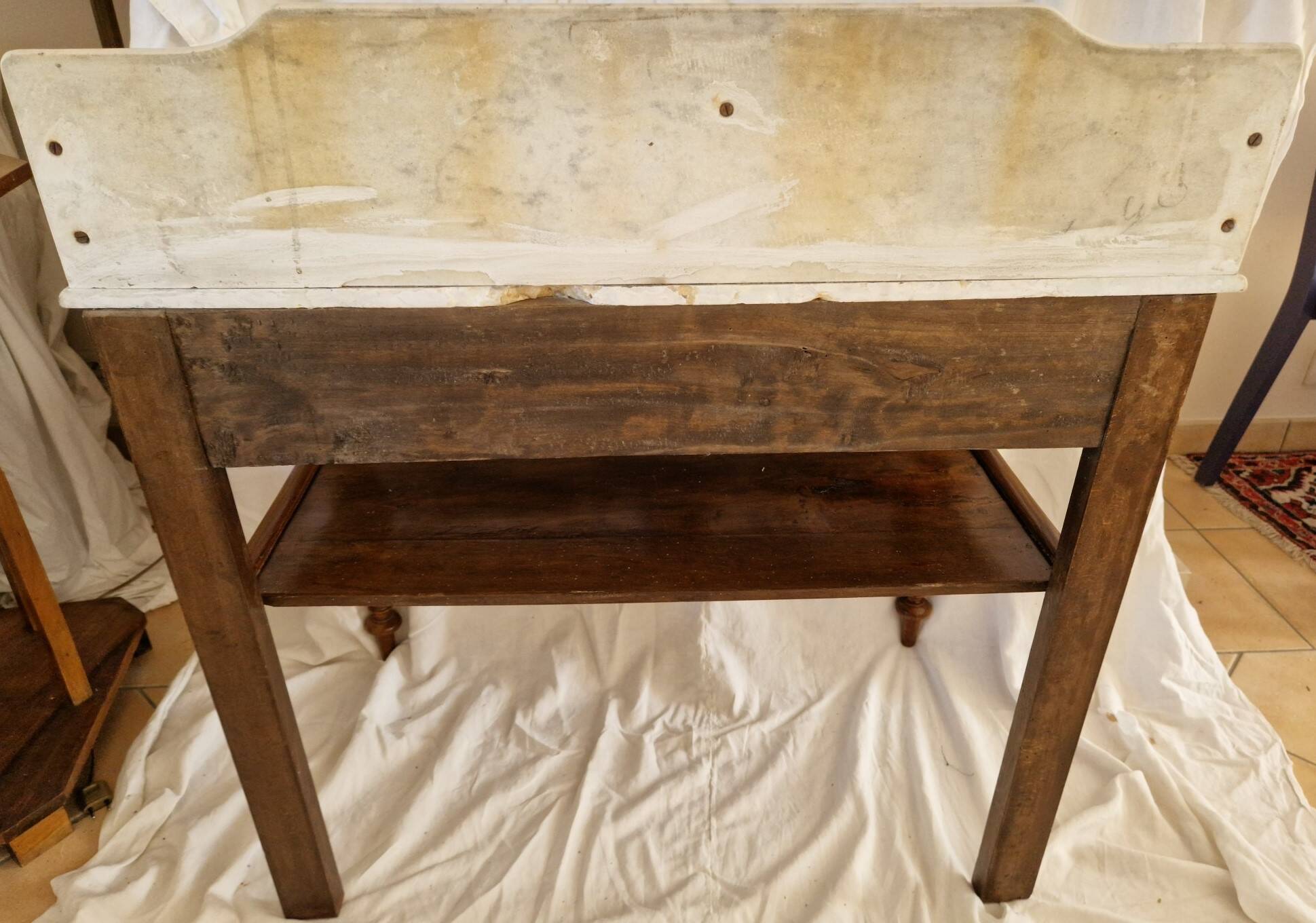 Napoleon III washstand in walnut and Carrara marble – circa 1885