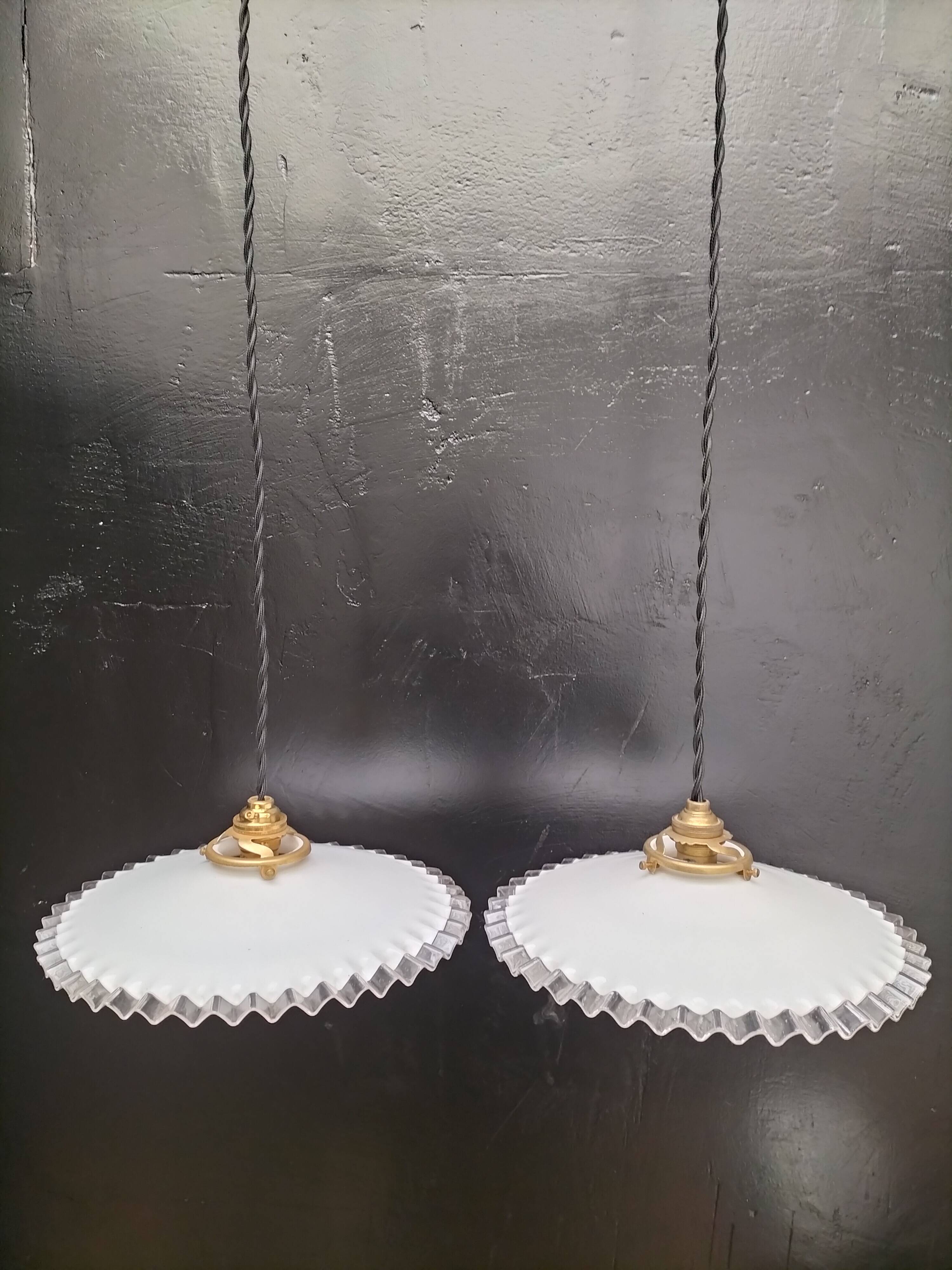 Pair of opaline pendant lights
