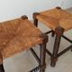 Vintage straw stool in turned wood 50s/60s