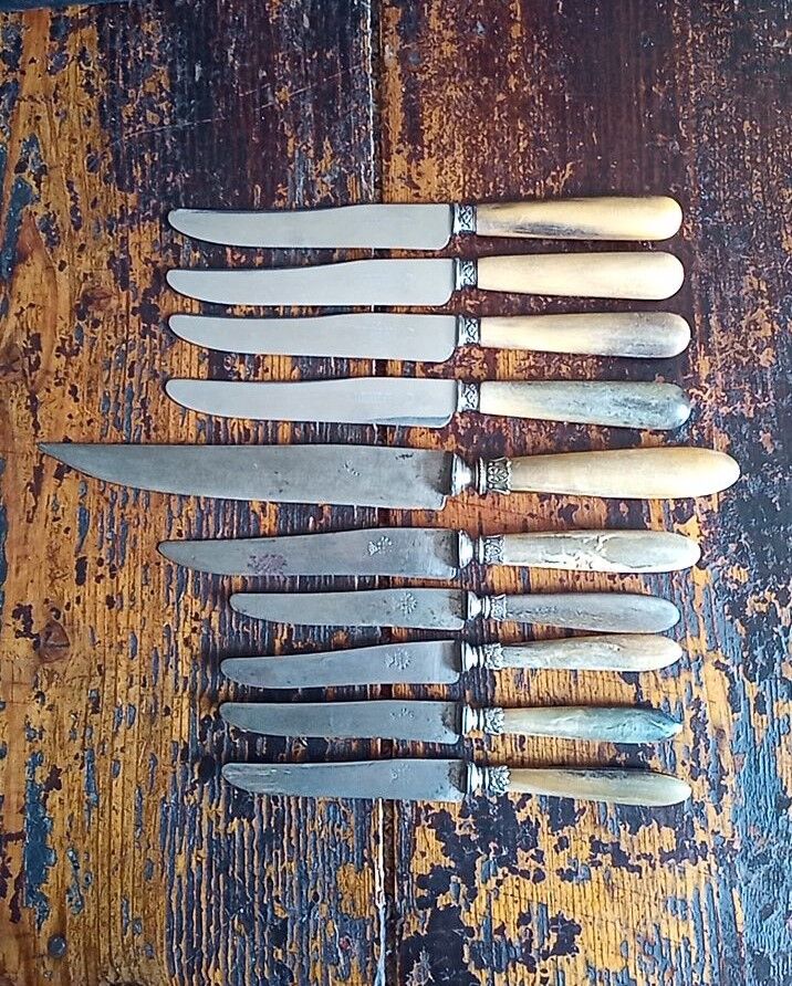 10 horn handle knives including 4 Berthier Valence - 5 logo with the crown 202