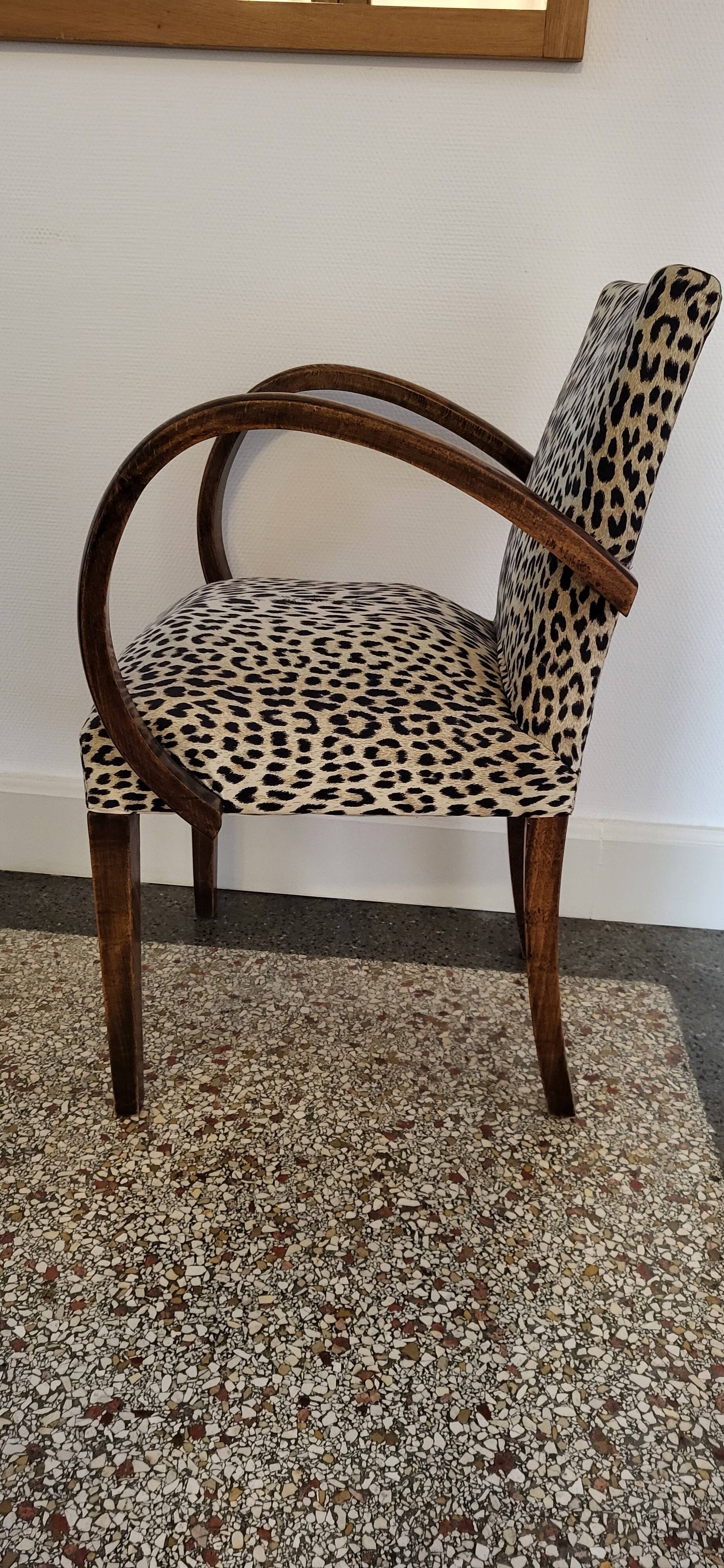 pair of Bridge armchairs, leopard fabric