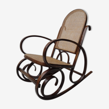 Rocking chair curved wood and caning