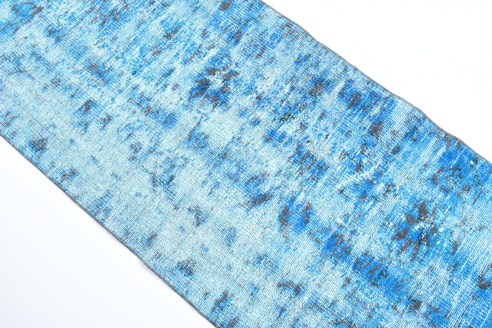 2x9 di̇stressed blue oushak runner rug, 282x75cm