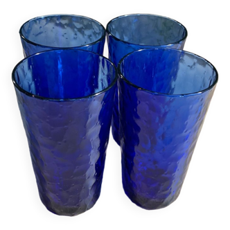 Set of 4 large blue glass ~13cm