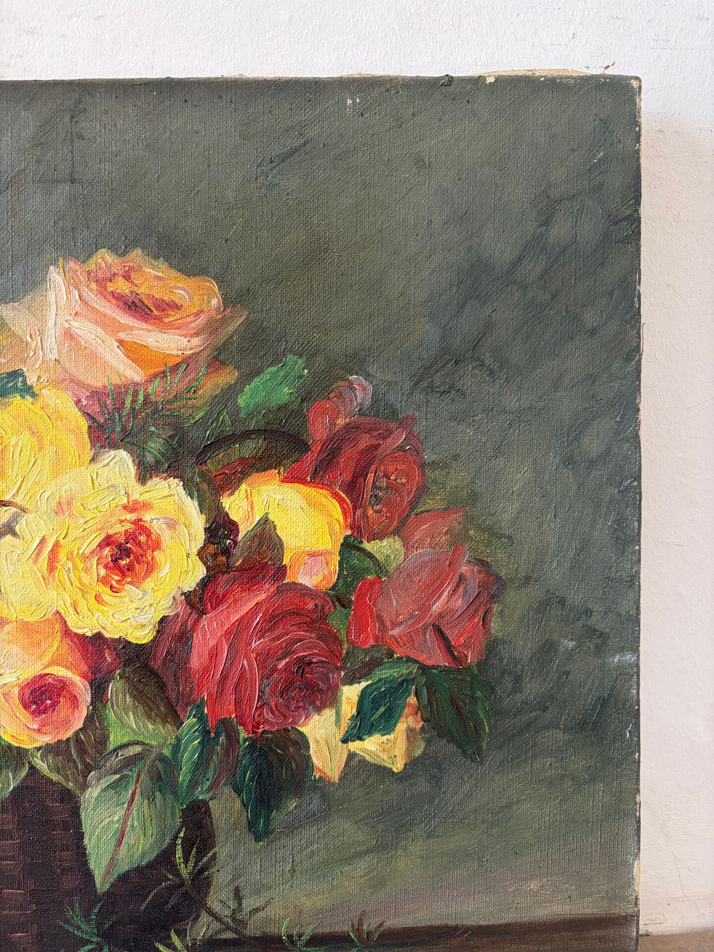 Basket of roses, oil on canvas signed