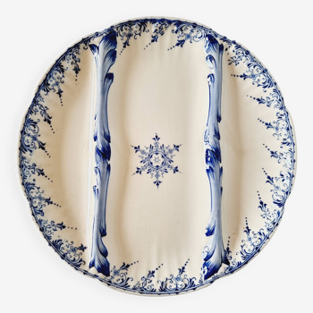 Assiette spéciale en terre de fer de sarraguemines rouen modèle reliefs bleus et blancs