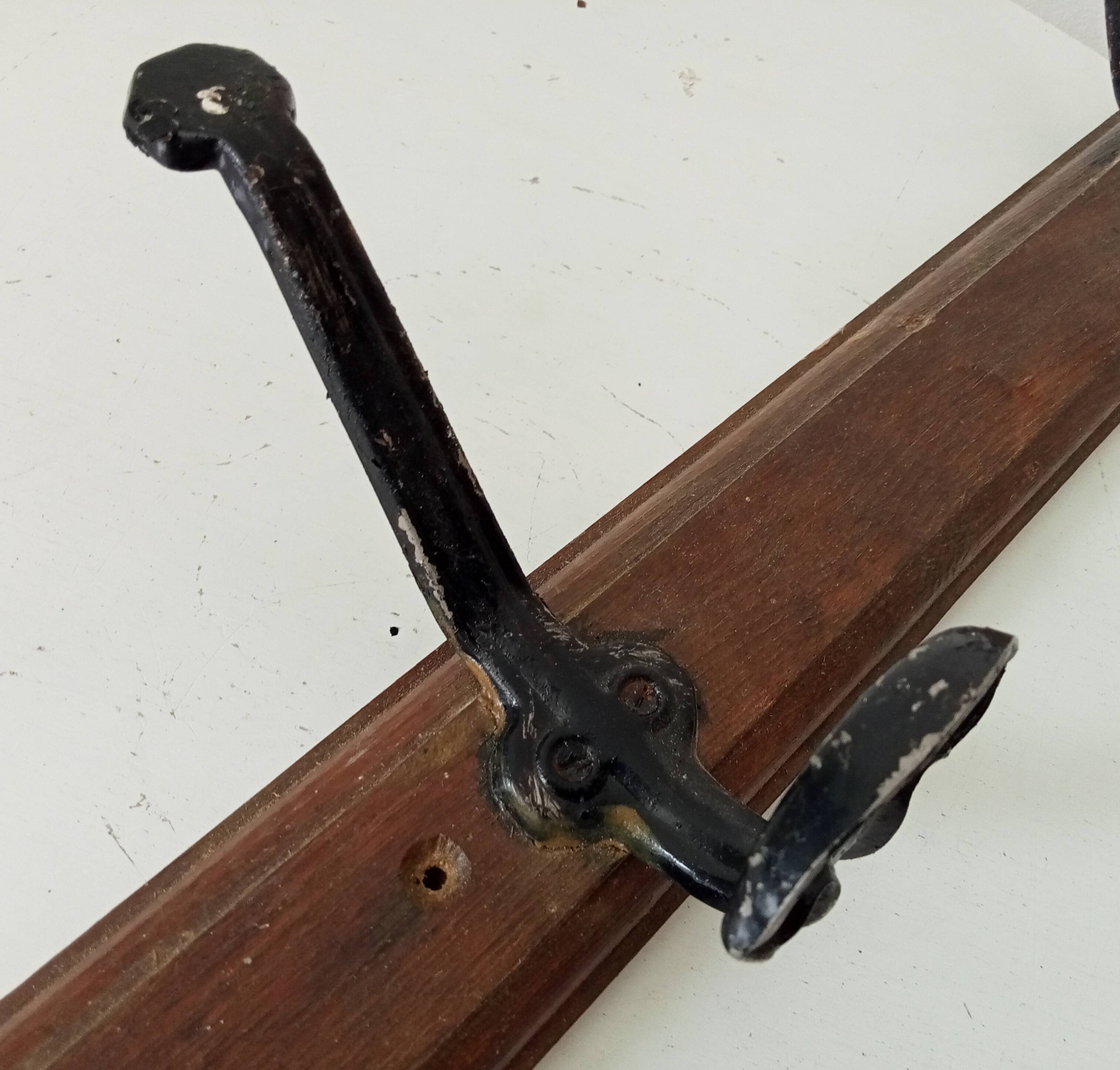 Vintage solid wood and metal wall coat rack