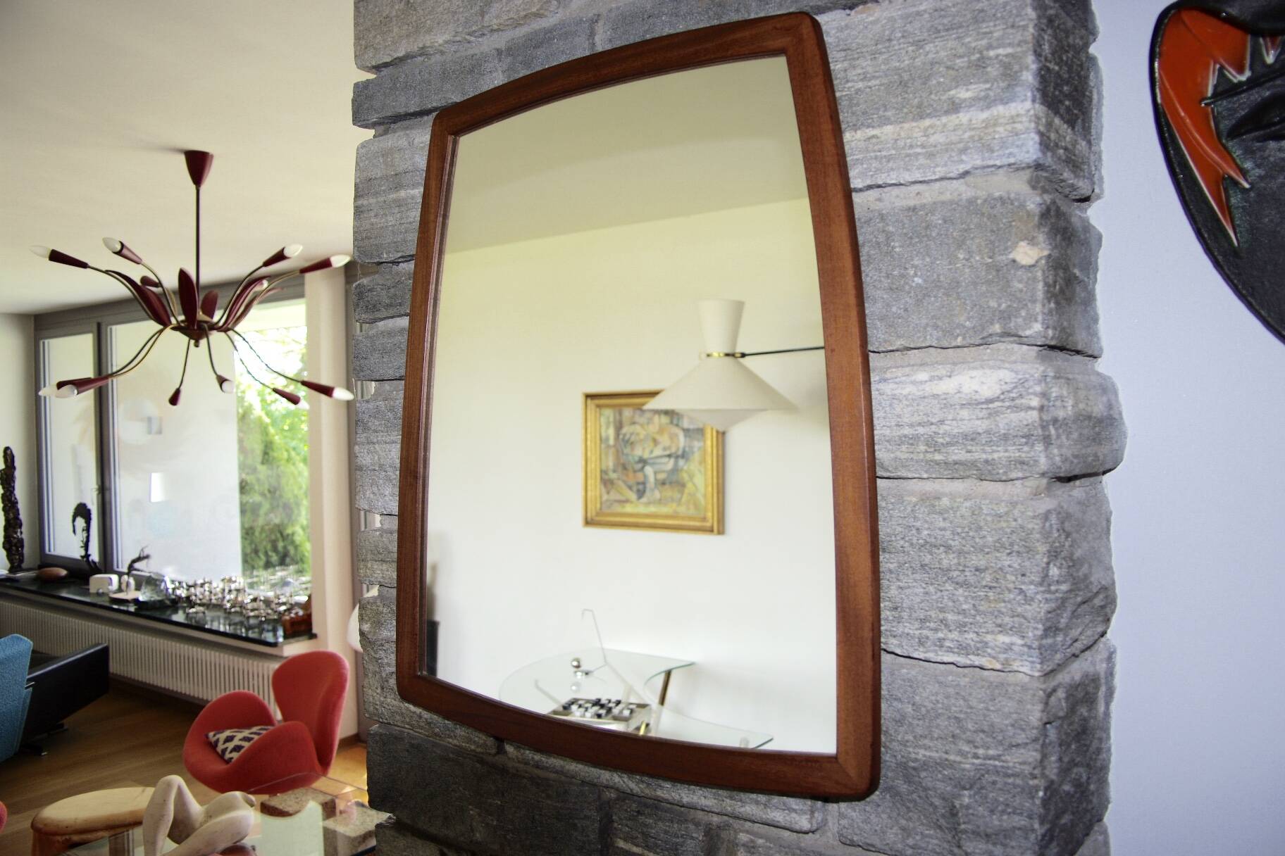 Large vintage teak mirror germany 1960