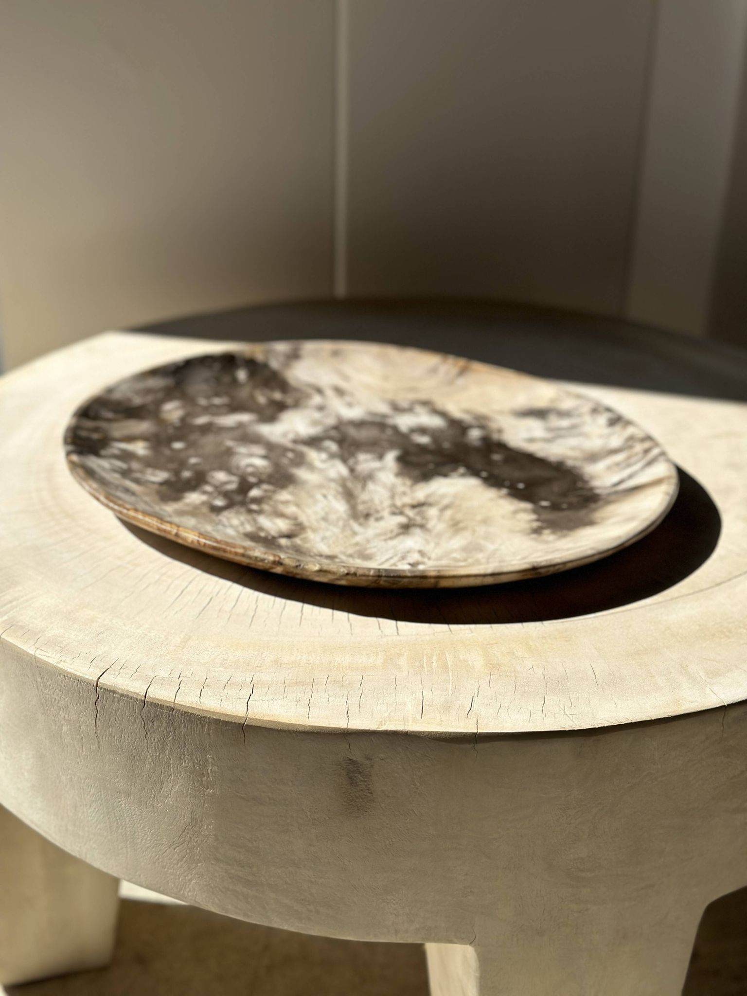 Très grand vide poche ou plat en bois pétrifié