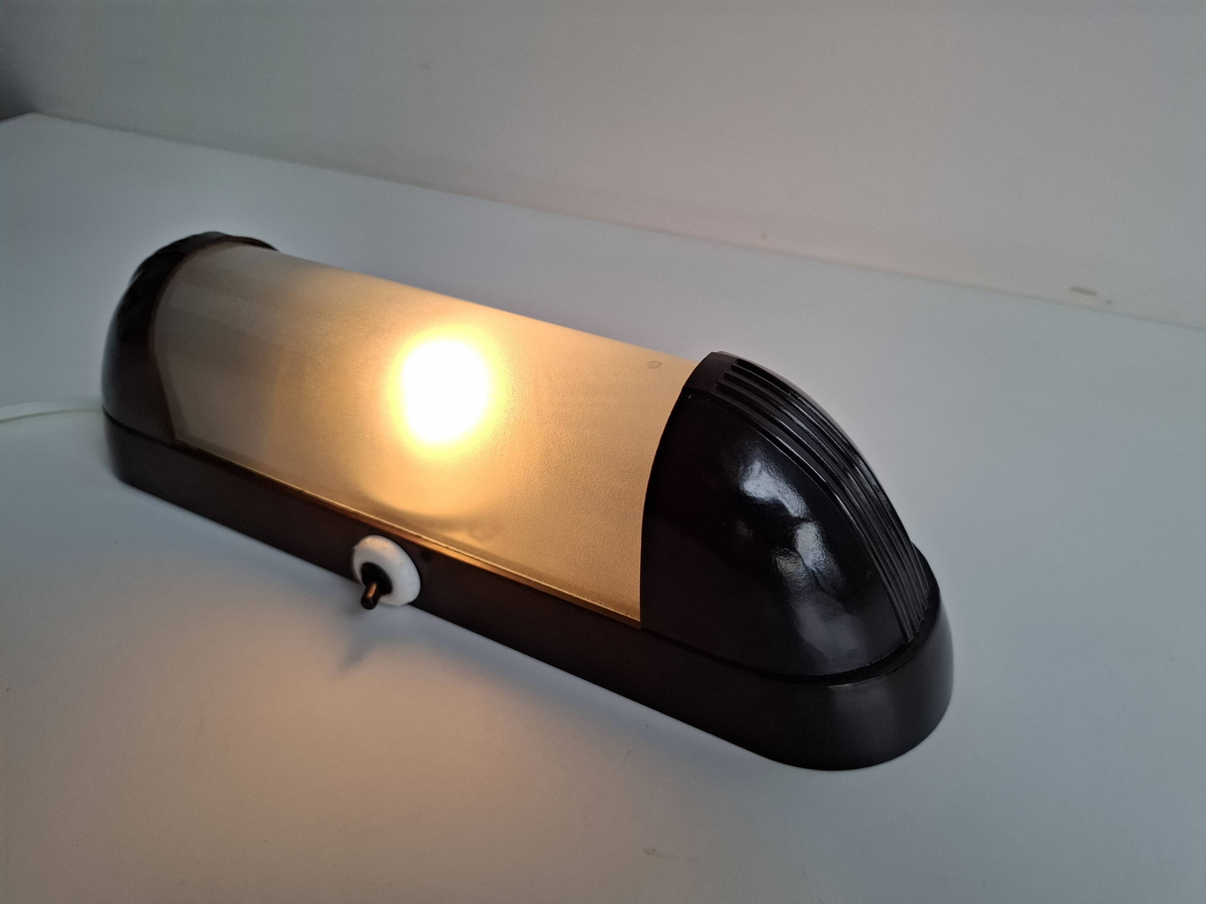 1930s Czechoslovak Art Deco Bakelite Wall Lamp with Frosted Glass