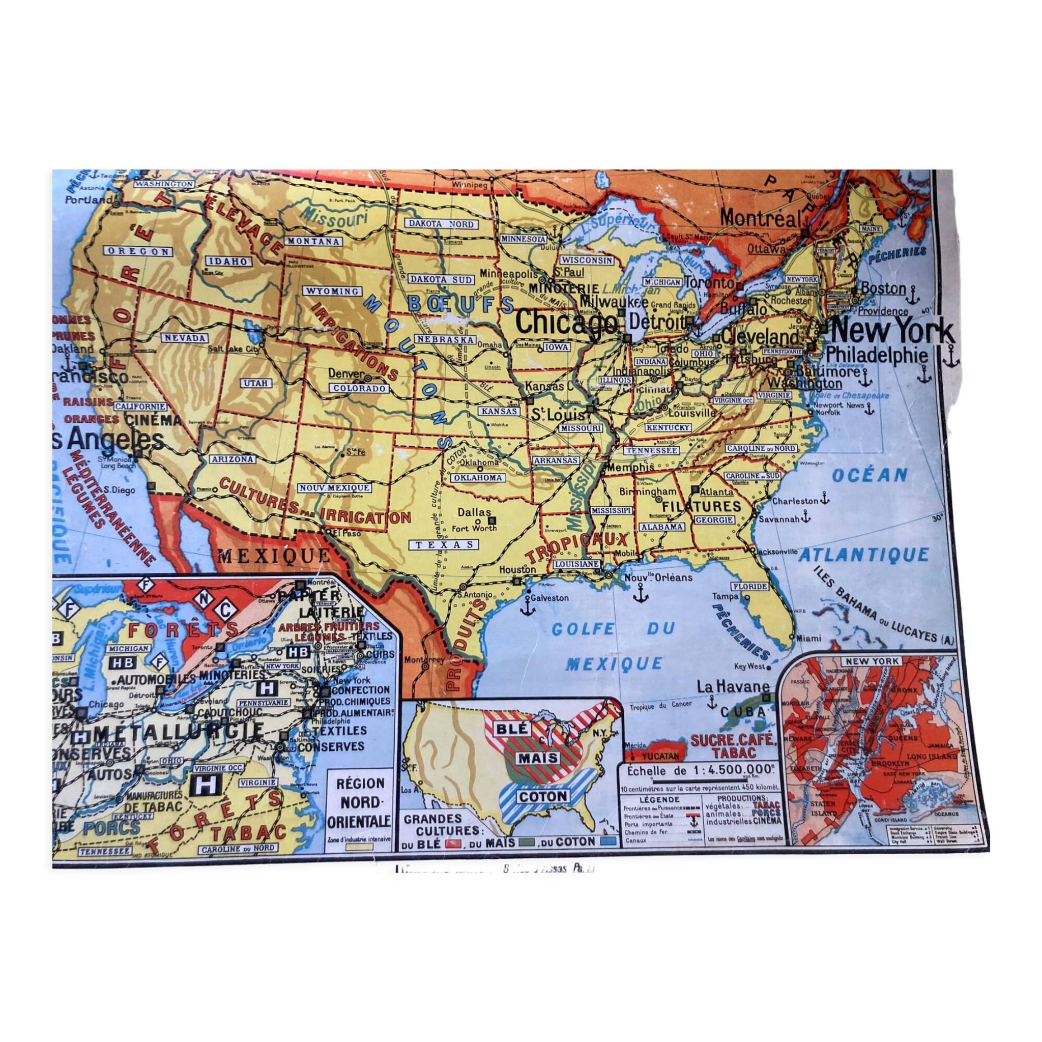 Old school map United States physical and political