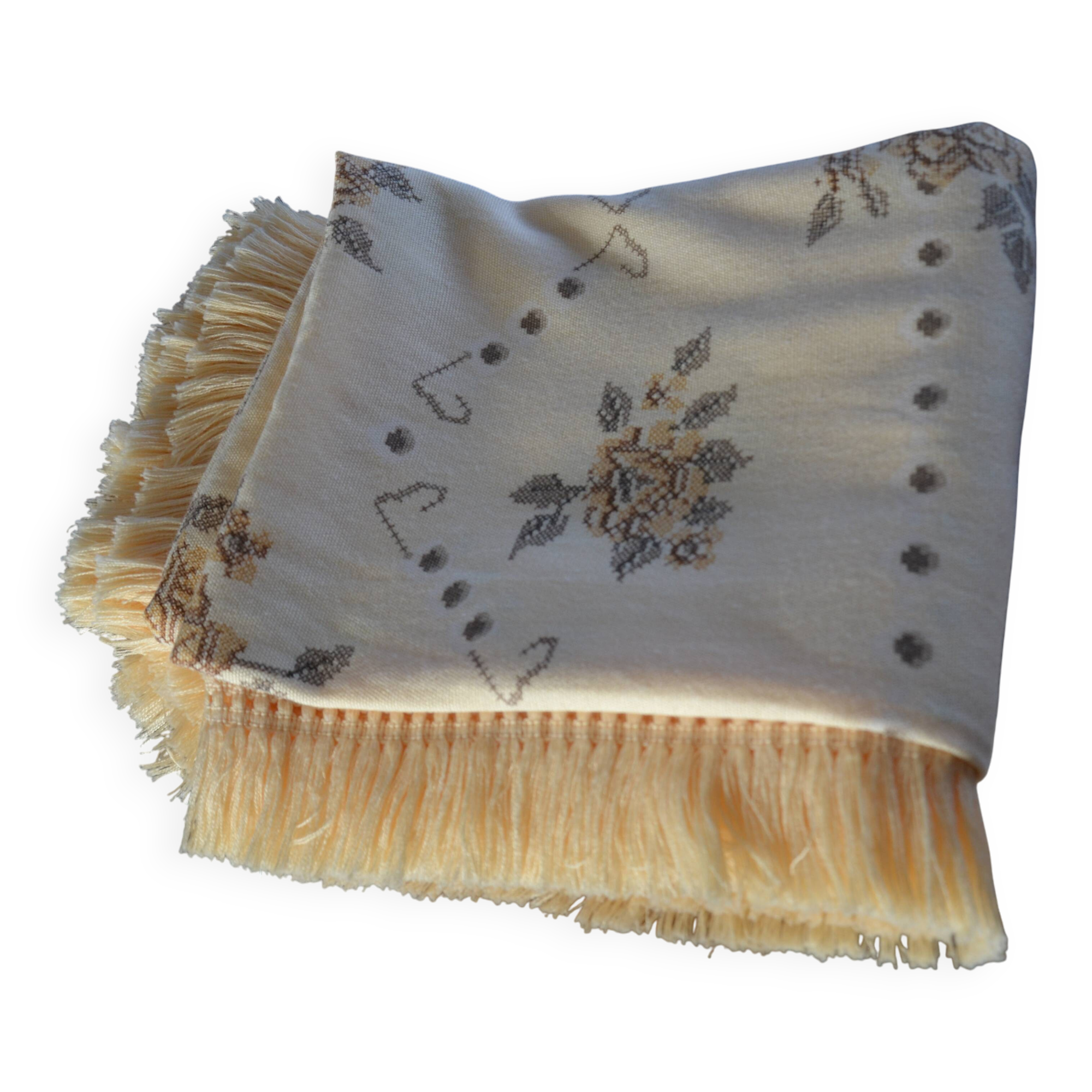 old cotton/linen tablecloth with fringes