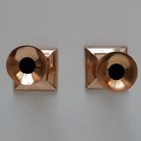 Pair of square foot copper candle holders