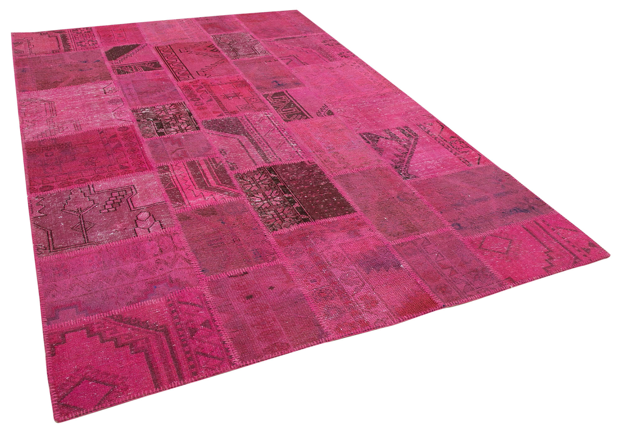 Hand-knotted oriental vintage 207 cm x 299 cm pink patchwork carpet