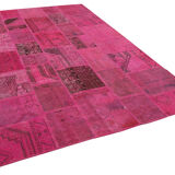 Hand-knotted oriental vintage 207 cm x 299 cm pink patchwork carpet