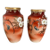 Paire de vases anciens, motif papillons et fleurs