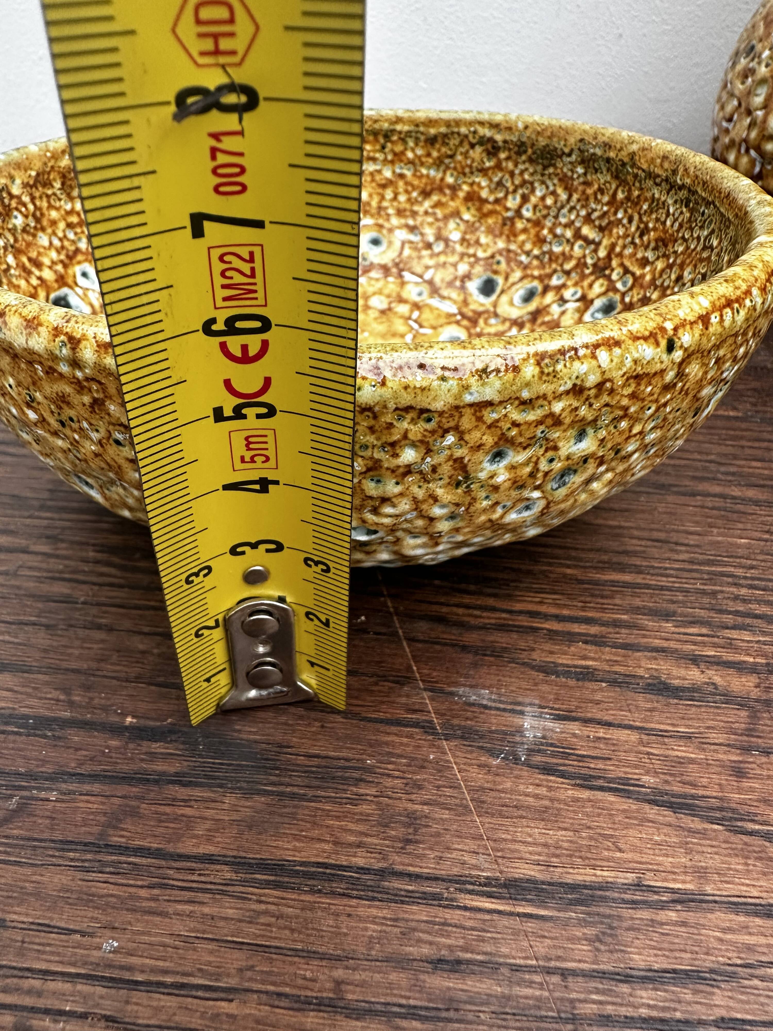 Set of 3 vases and 1 trinket tray, Honey / Fat Lava Vallauris, 1970s