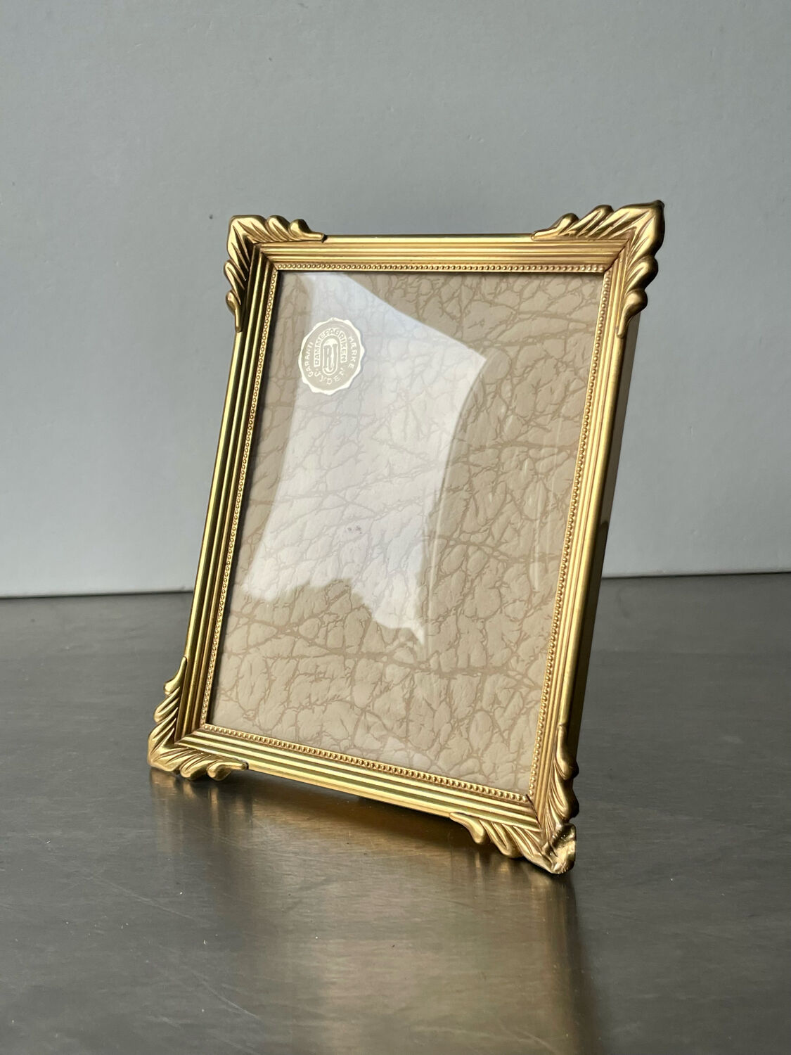 Cadre en laiton vintage, style art déco, métal or couleur, 14,5 cm x 11,5 cm verre convexe