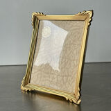 Vintage art deco style metal gold colored picture frame brass 14.5 cm x 11.5 cm convex glass