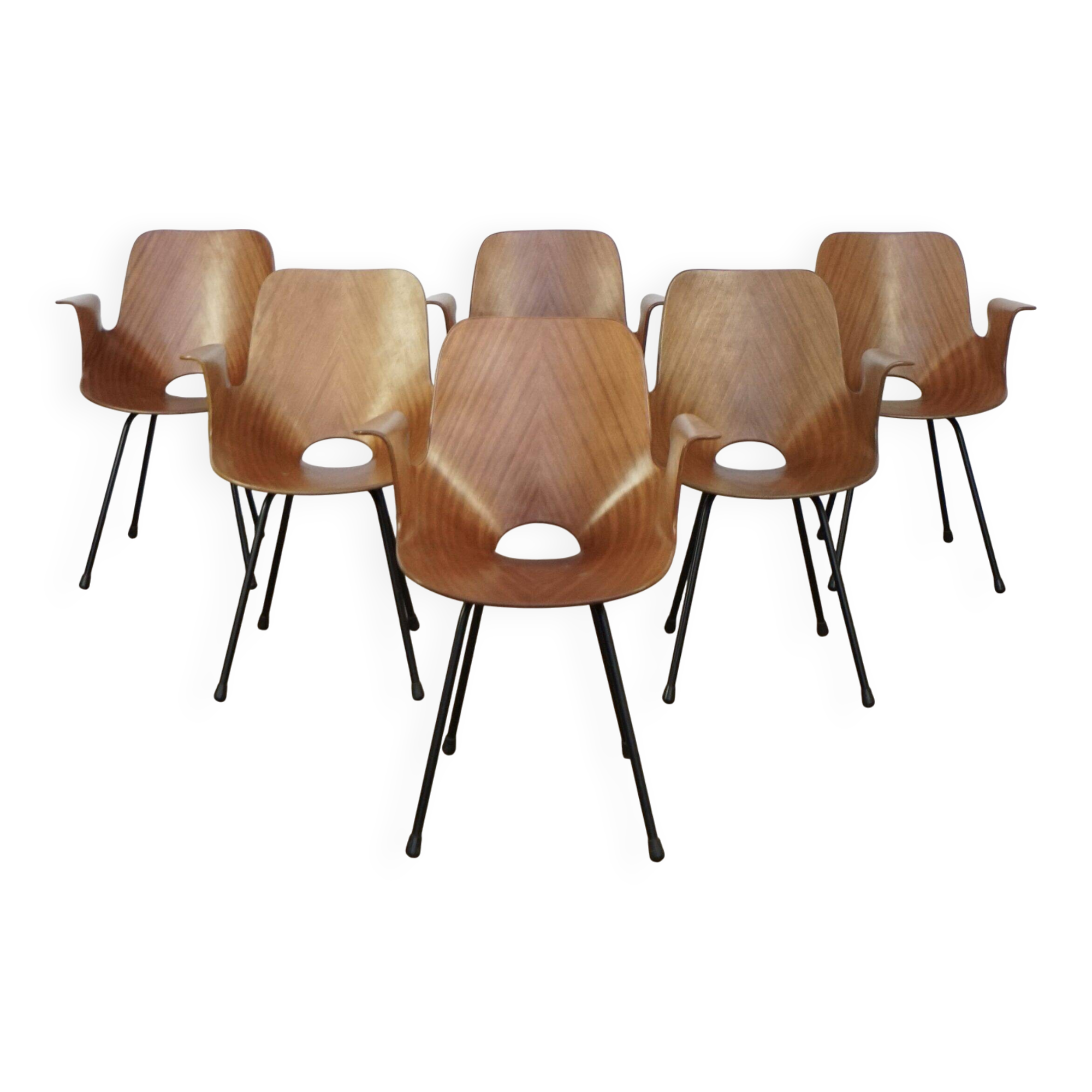 Set of 6 Italian Vittorio Nobili Medea chairs with armrests for Fratelli Tagliabue
