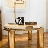 Table d’appoint travertin et laiton  vintage