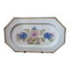 Rectangular earthenware dish with a glazed finish, decorated with a bouquet of flowers.