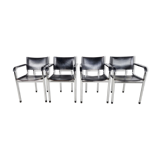 Vintage chrome and leather dining chairs set of 4 - 1980s