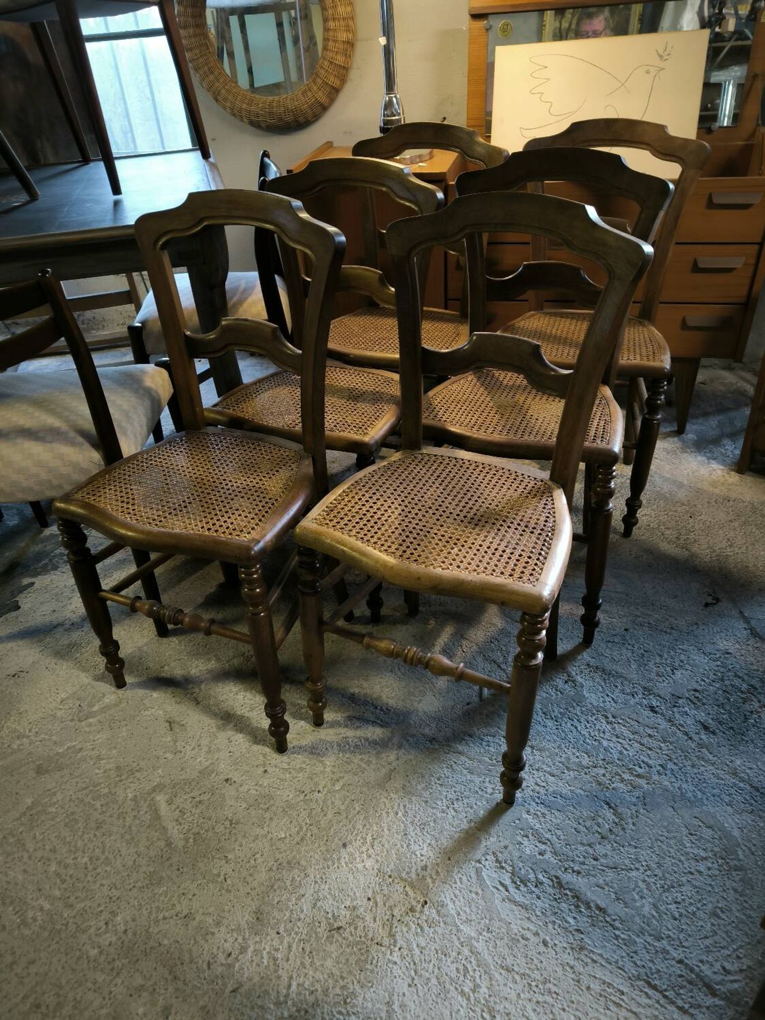 Série de 6 chaises en noyer massif et cannage vers 1870