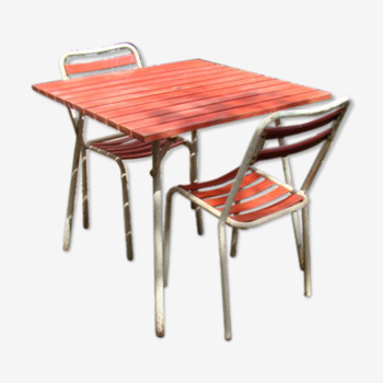 Table de jardin et deux chaises toile vintage 50/60