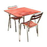 Garden table and two vintage canvas chairs 50/60