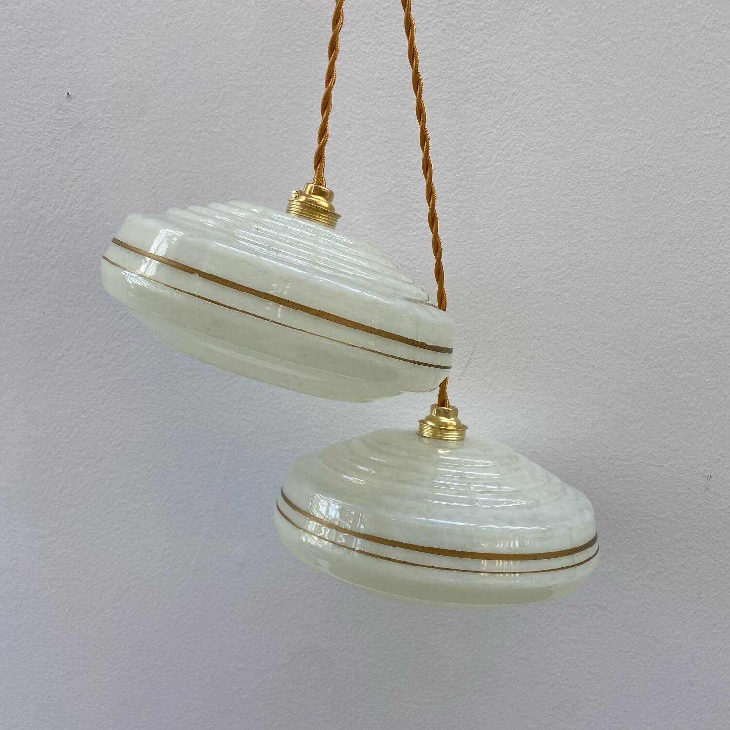 Pair of Art Deco Clichy glass pendant lights
